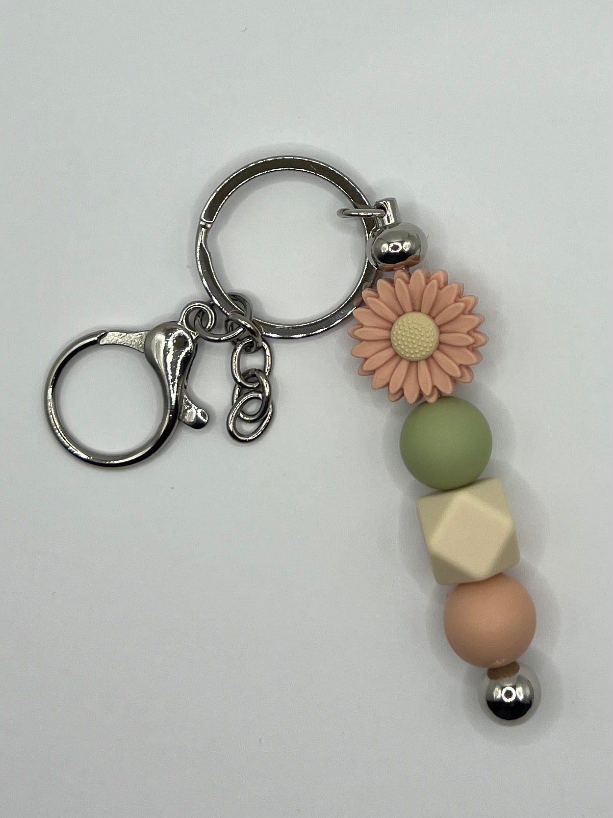 Beaded Sunflower Earthy Silver Keyring
