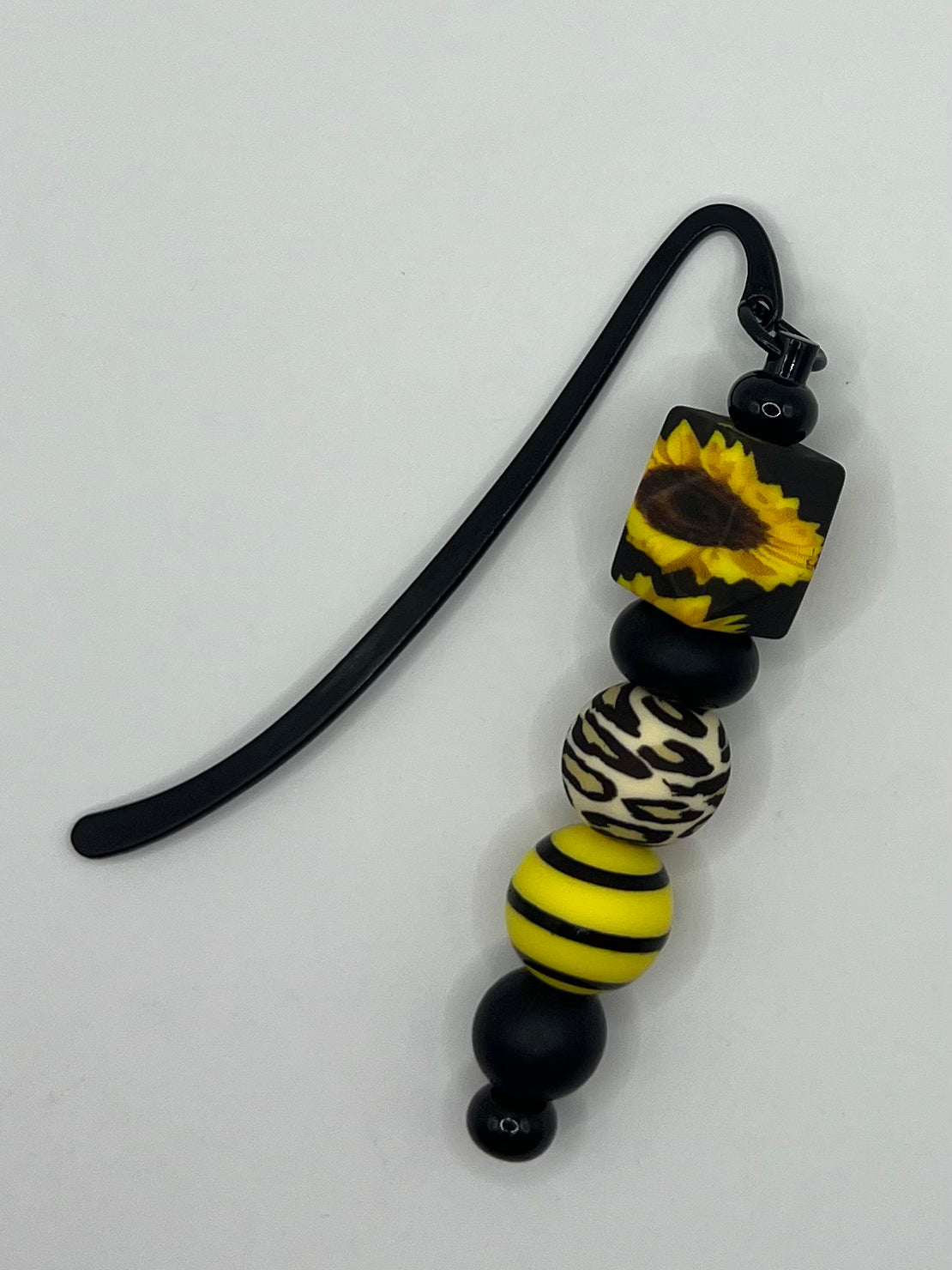 Black and Yellow Sunflower Black Beaded Bookmark