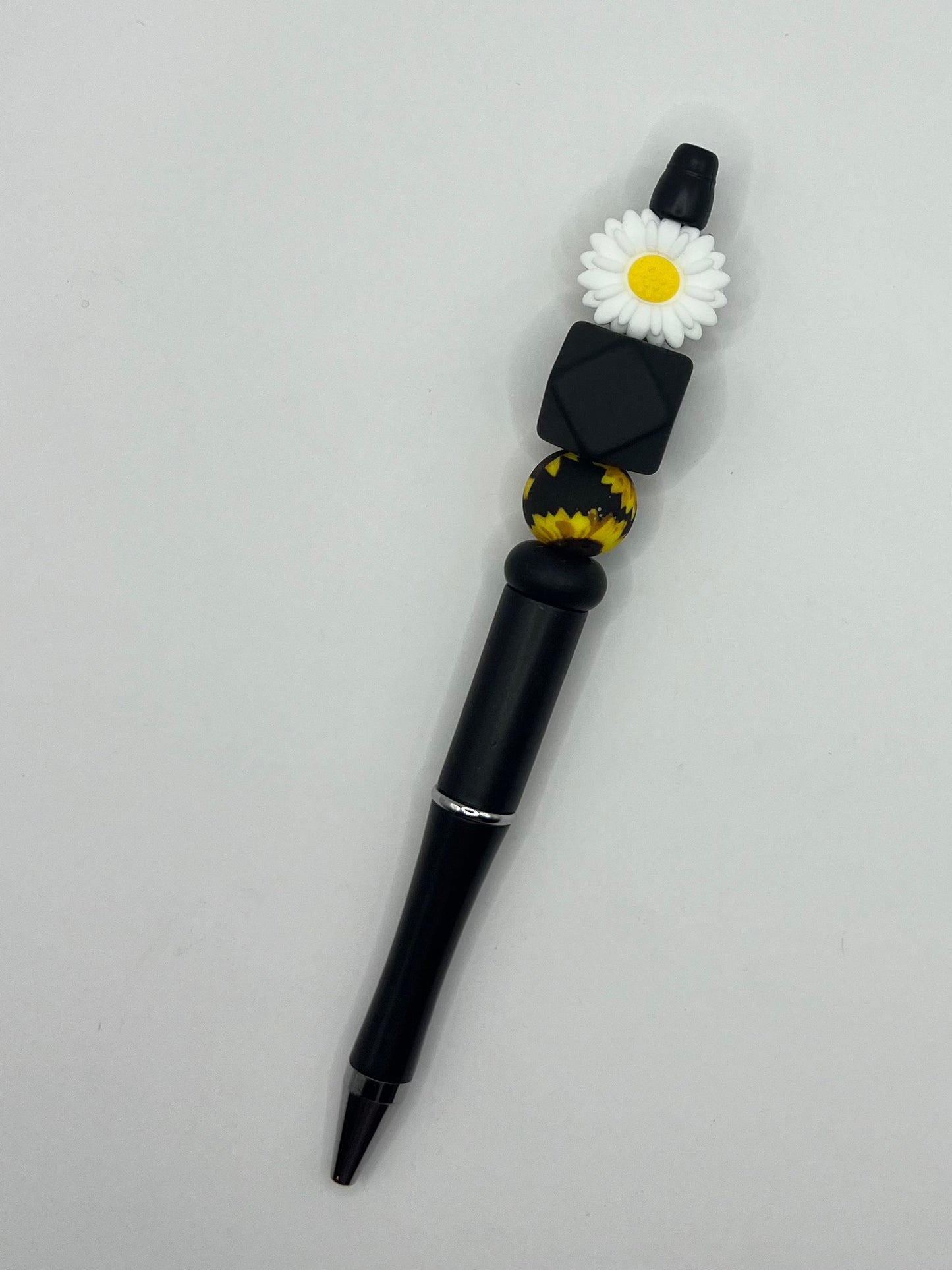 Black and Yellow Sunflower Beaded Black Pen