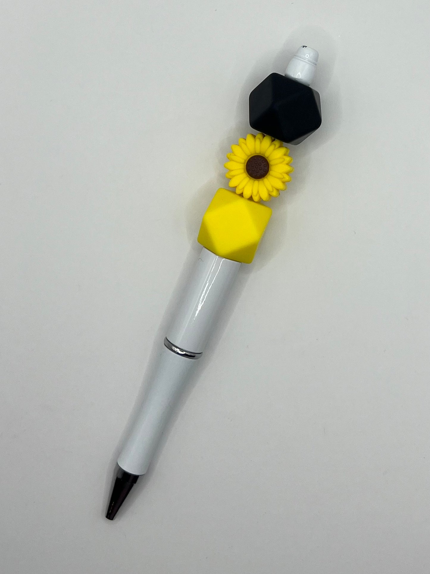 Black and Yellow Sunflower Beaded White Pen