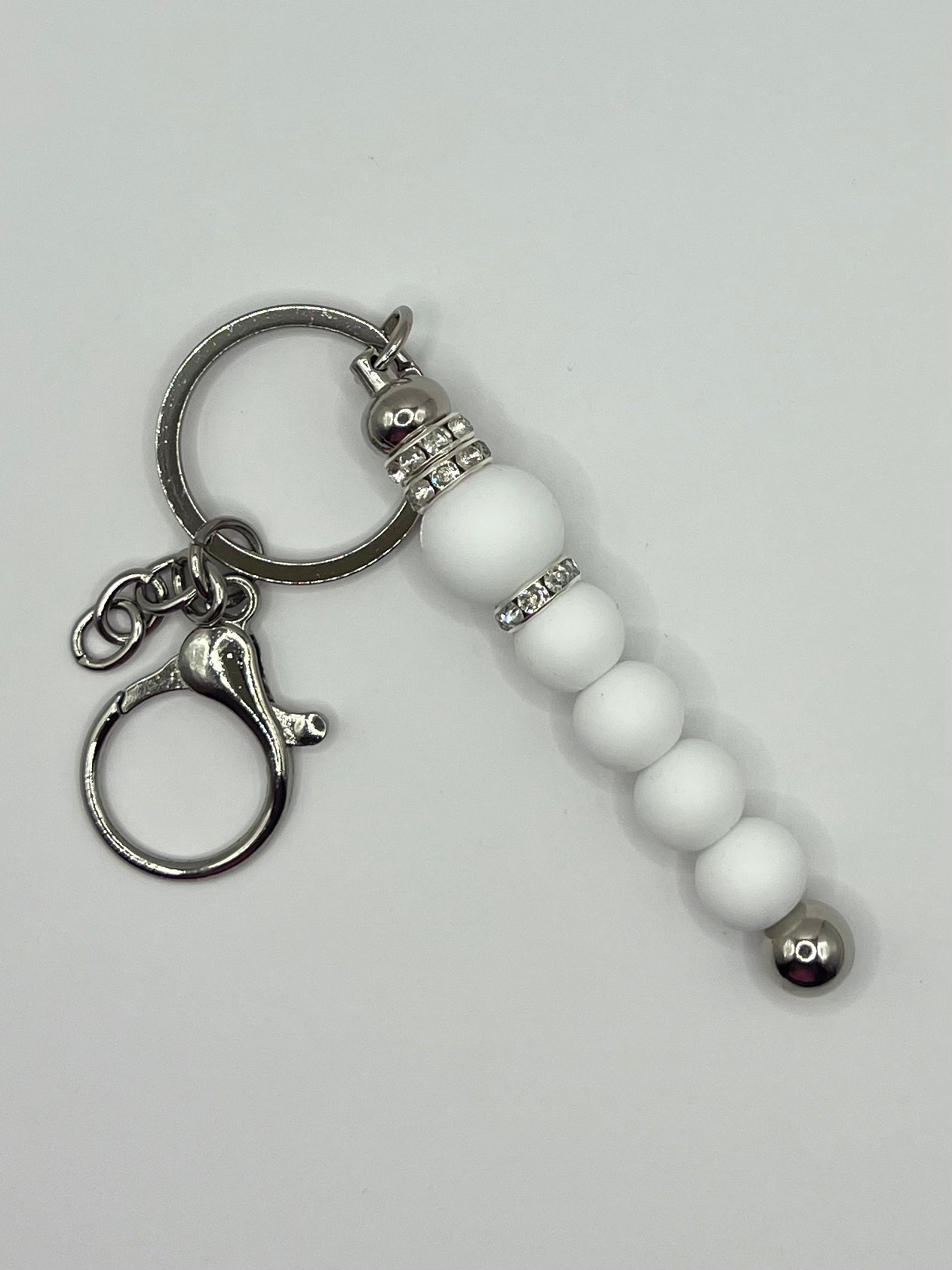 Silver and White Sparkly Beaded Keyring