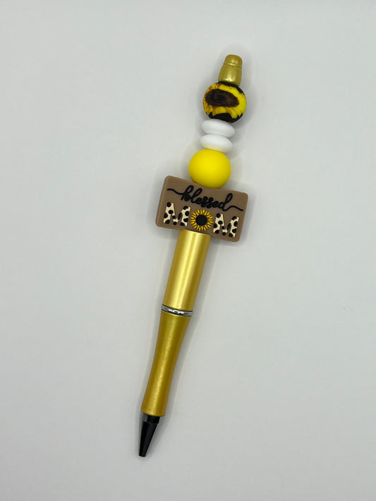 Blessed Mum Sunflower Gold Beaded Pen