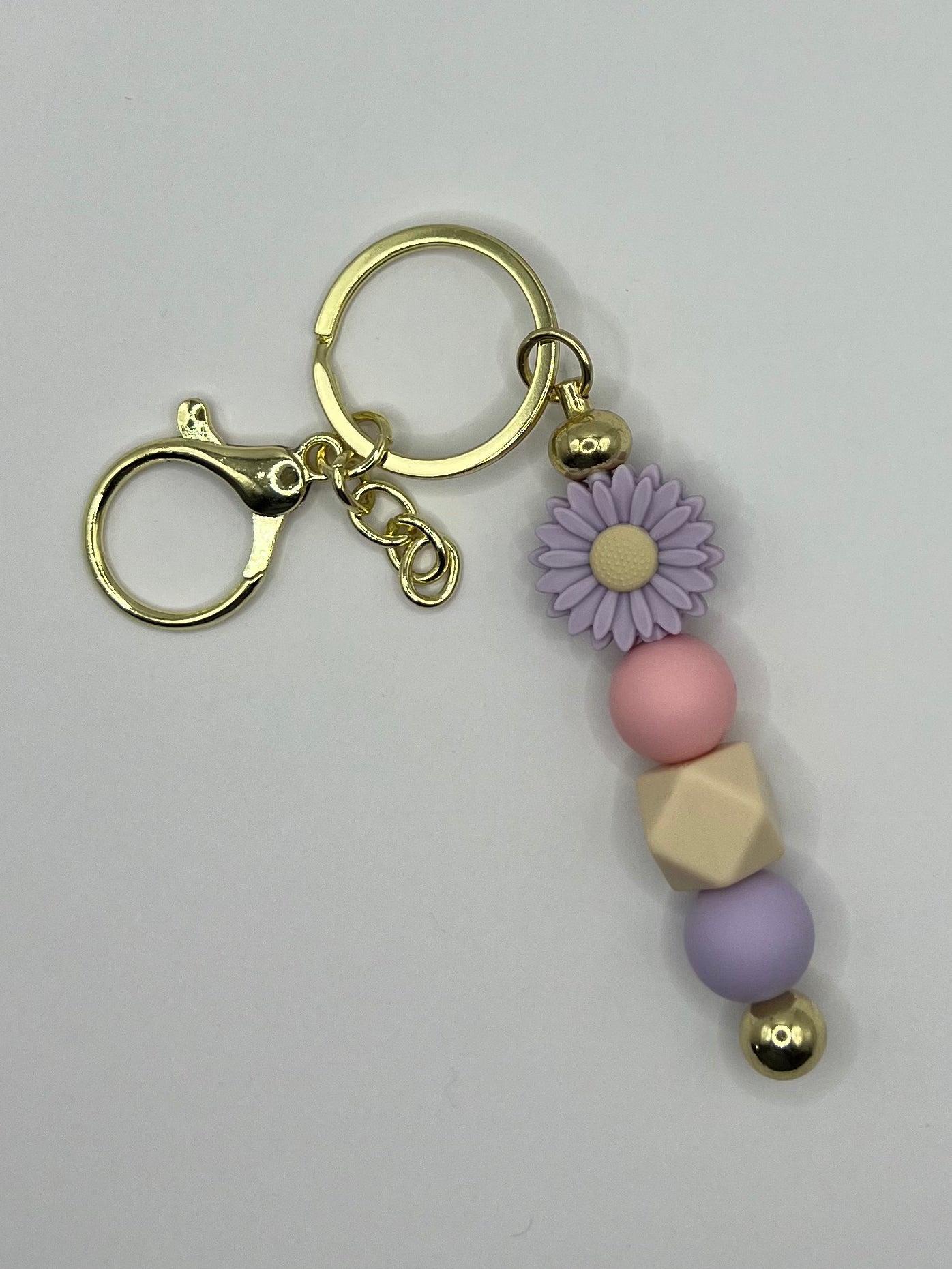 Purple Sunflower Beaded Gold Keyring