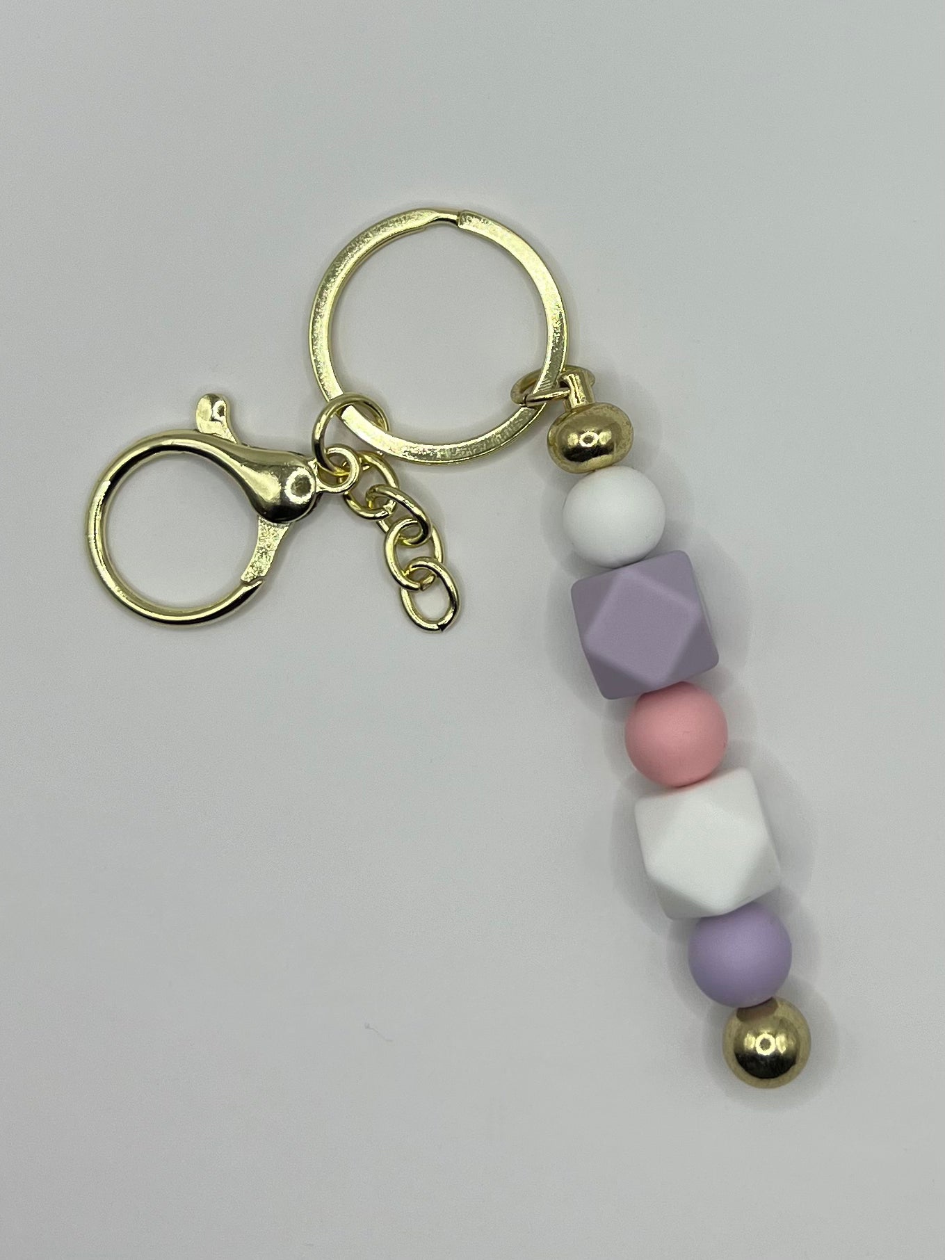 Purple, White and Pink Gold Beaded Keyring