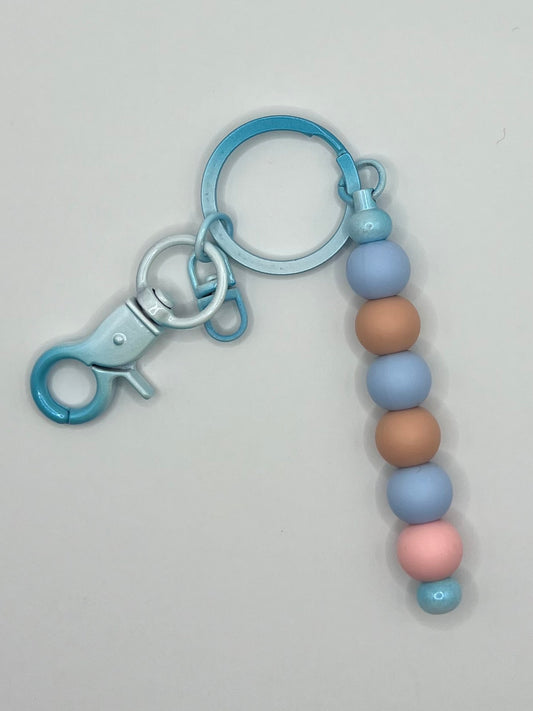 Blue, Brown and Pink Blue Beaded Keyring