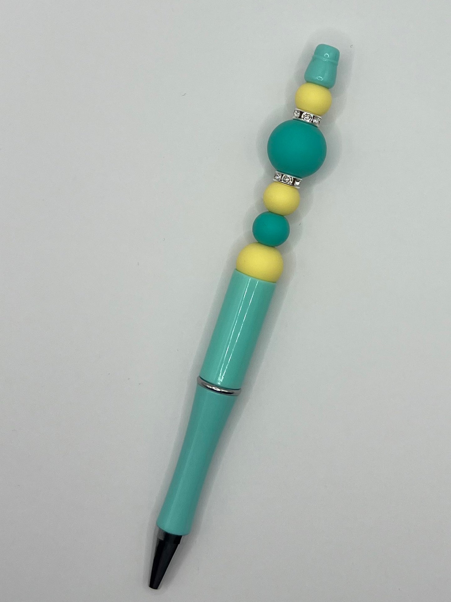 Yellow and Turquoise Sparkly Beaded Pen