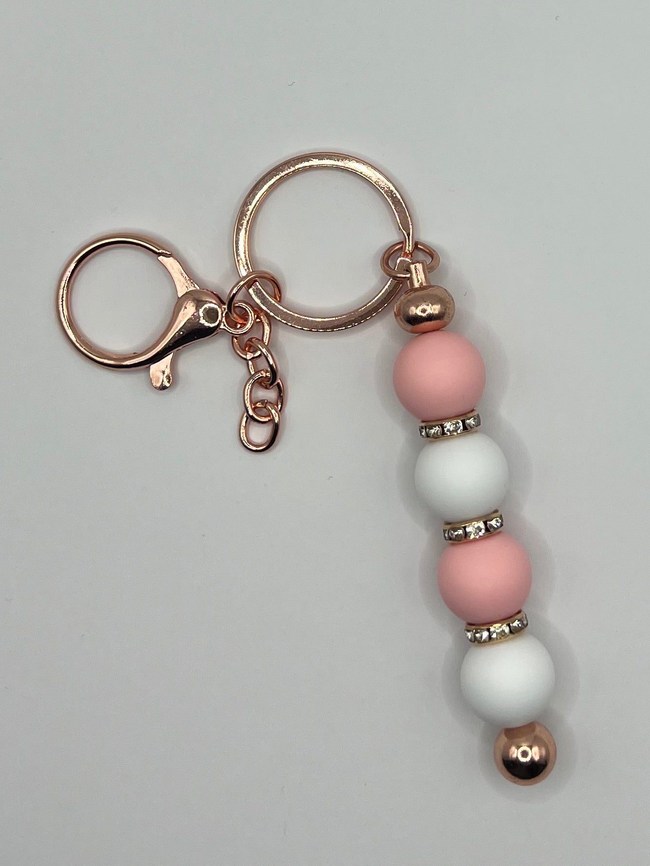 Pink, White and Sparkly Rose Gold Keyring