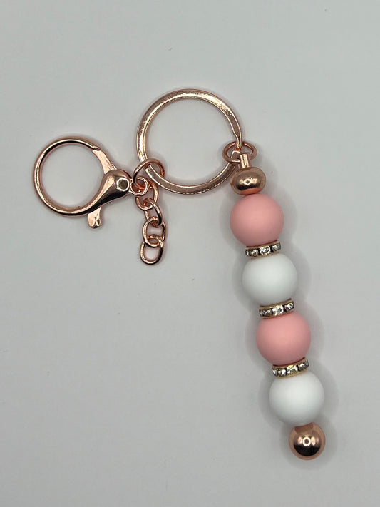 Pink, White and Sparkly Rose Gold Keyring