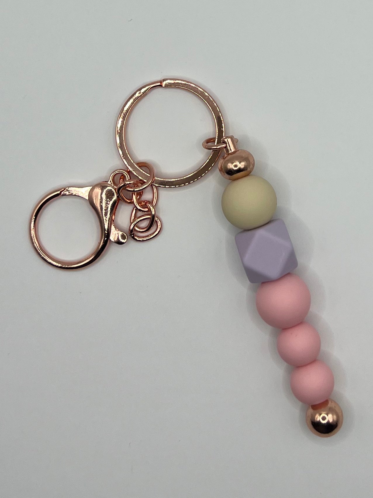 Green, Pink and Purple Beaded Rose Gold Keyring