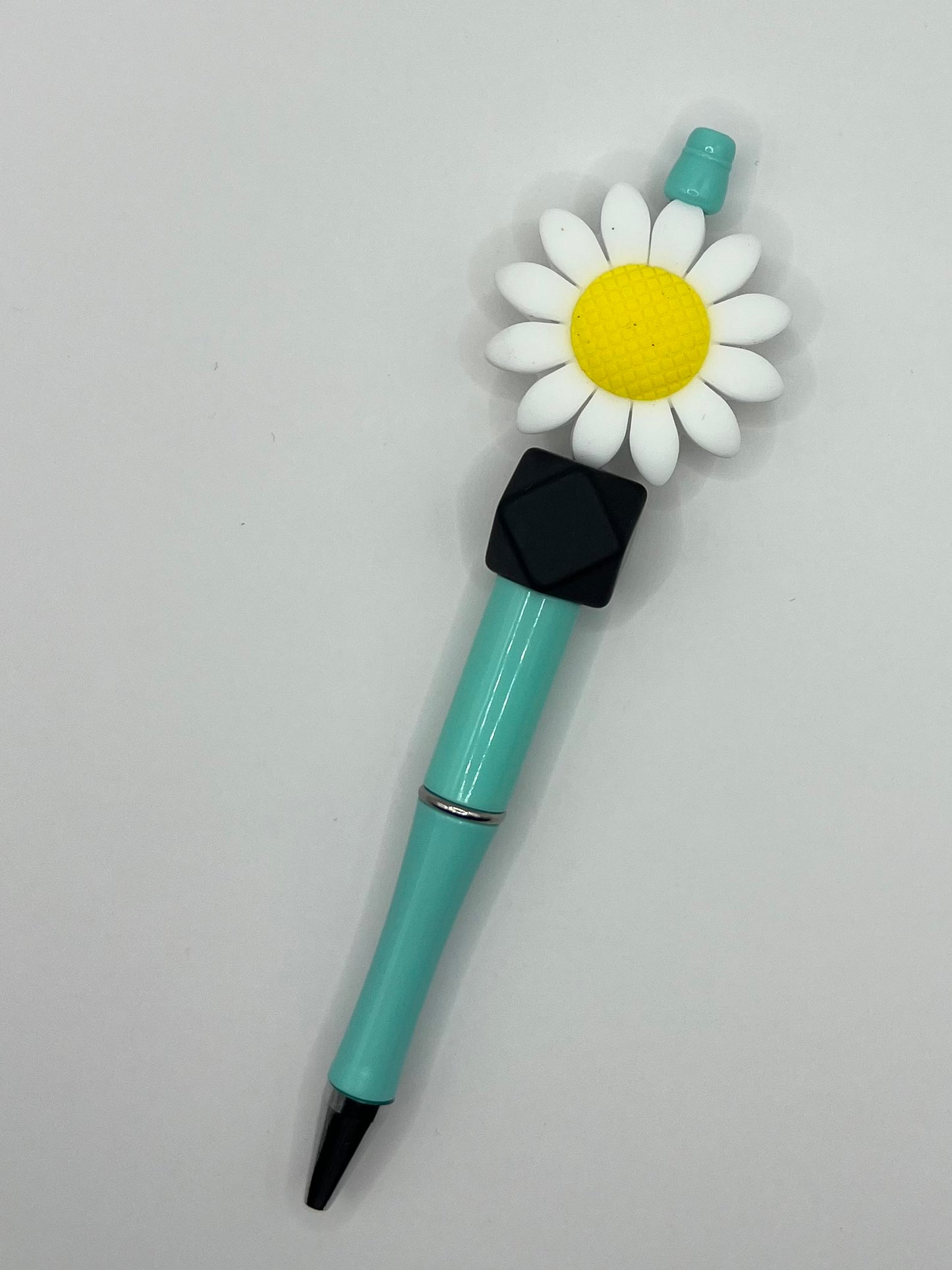 Large White Sunflower Turquoise Beaded Pen