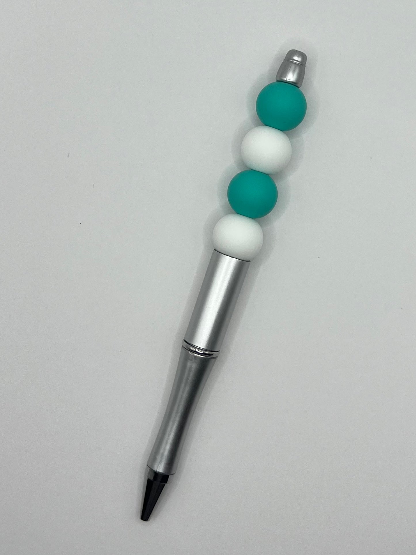 Turquoise and White Beaded Silver Pen