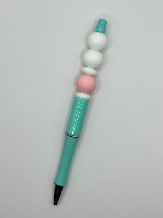 Pink and White Beaded Turquoise Pen