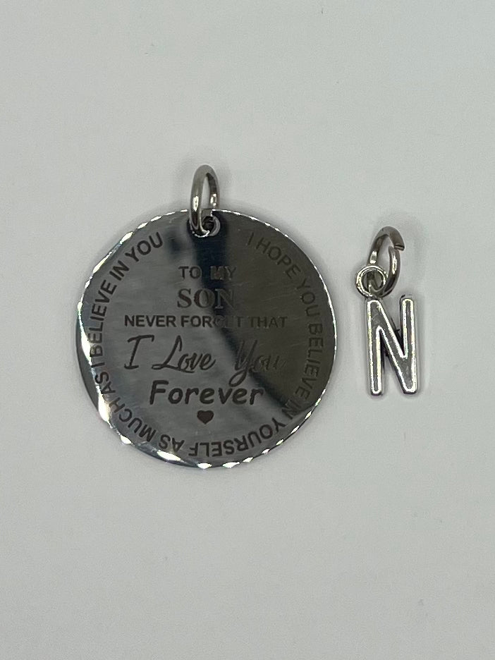 Son Love You Forever Charm with First Name Letter - Silver