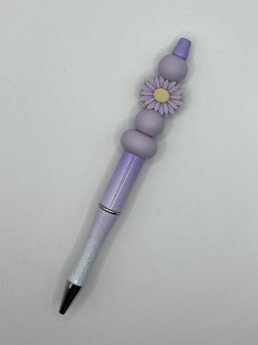 Purple Sunflower Beaded Sparkly Purple Pen