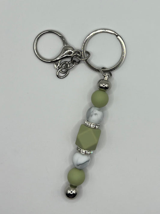 Green and White Marble Sparkly Silver Beaded Keyring