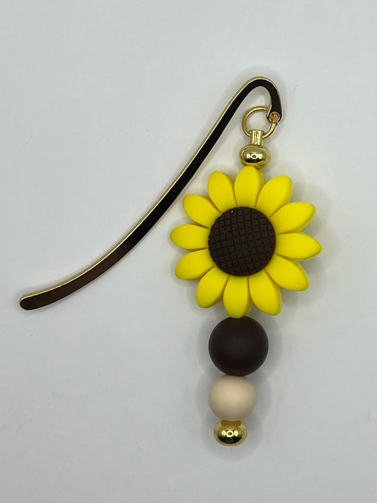 Large Yellow Sunflower Gold Beaded Bookmark