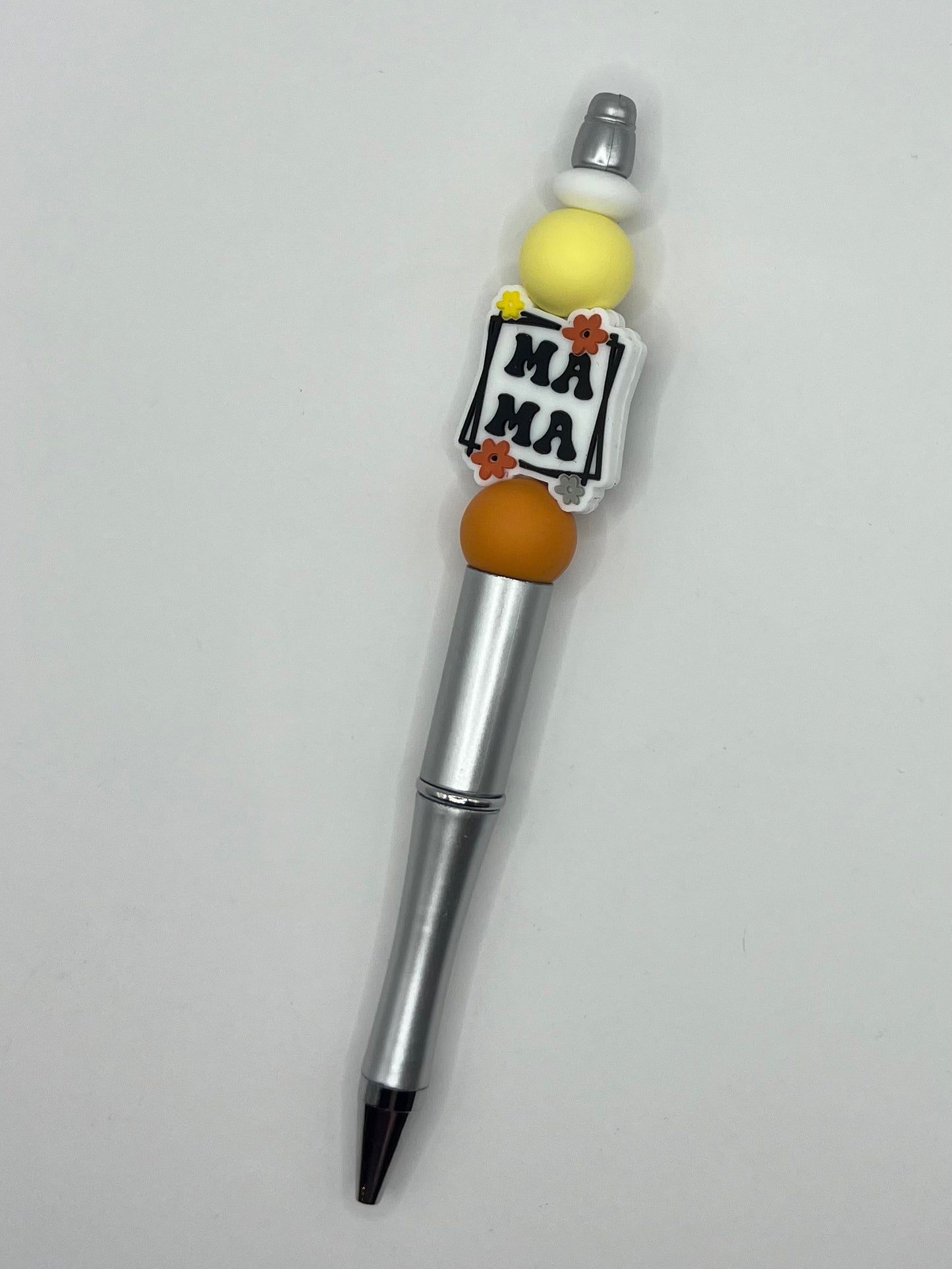 Yellow and Brown Silver Beaded Mama Pen