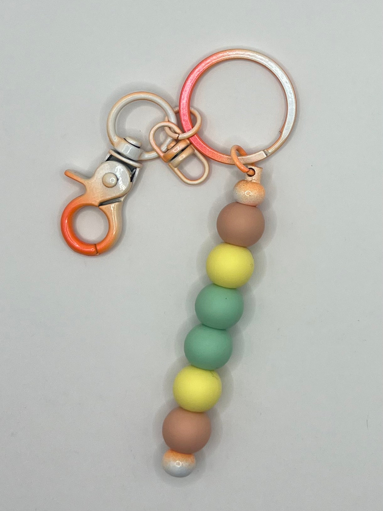 Green, Brown and Yellow Beaded Orange Keyring