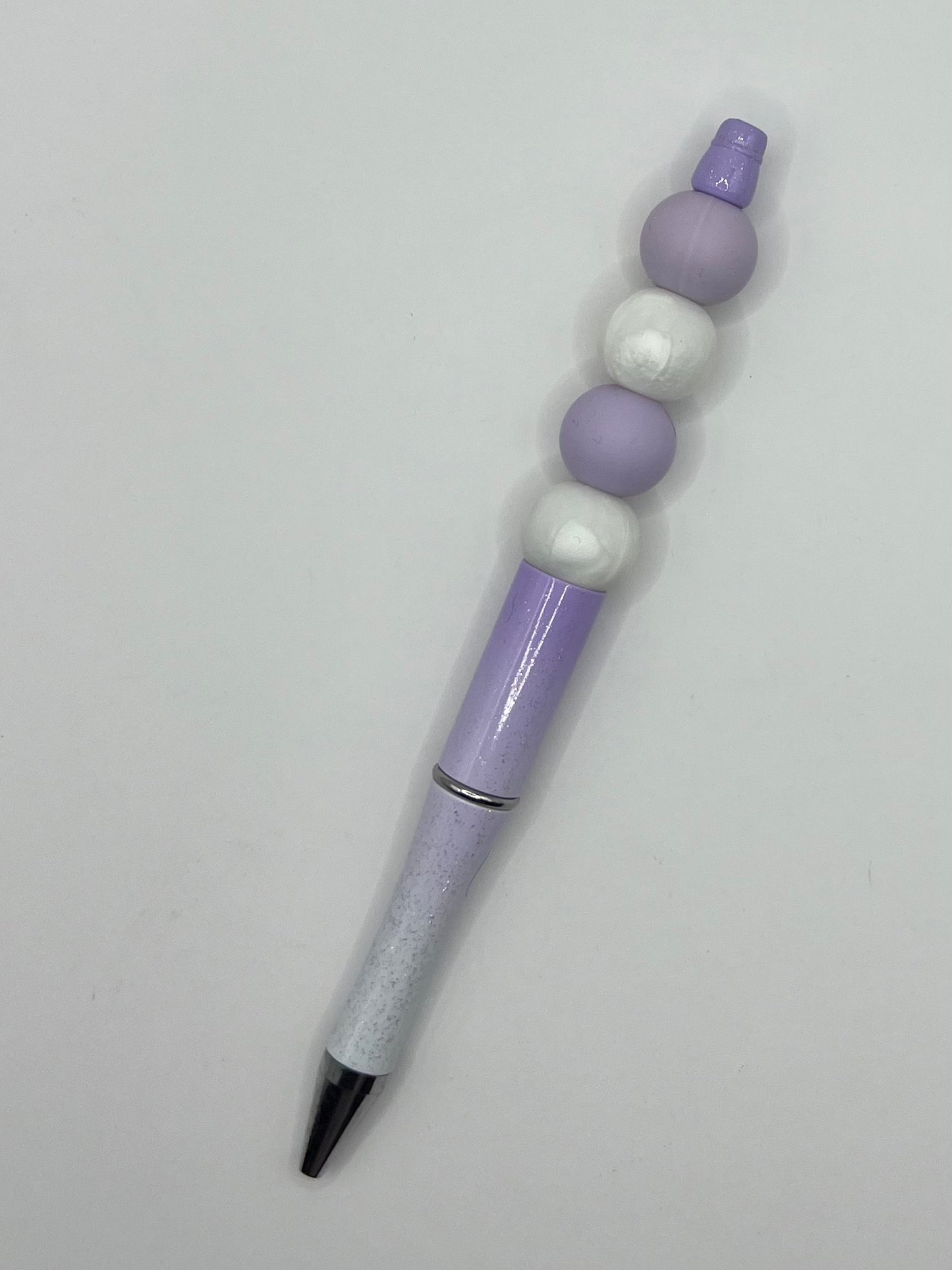 Purple and Shiny White Sparkly Purple Beaded Pen