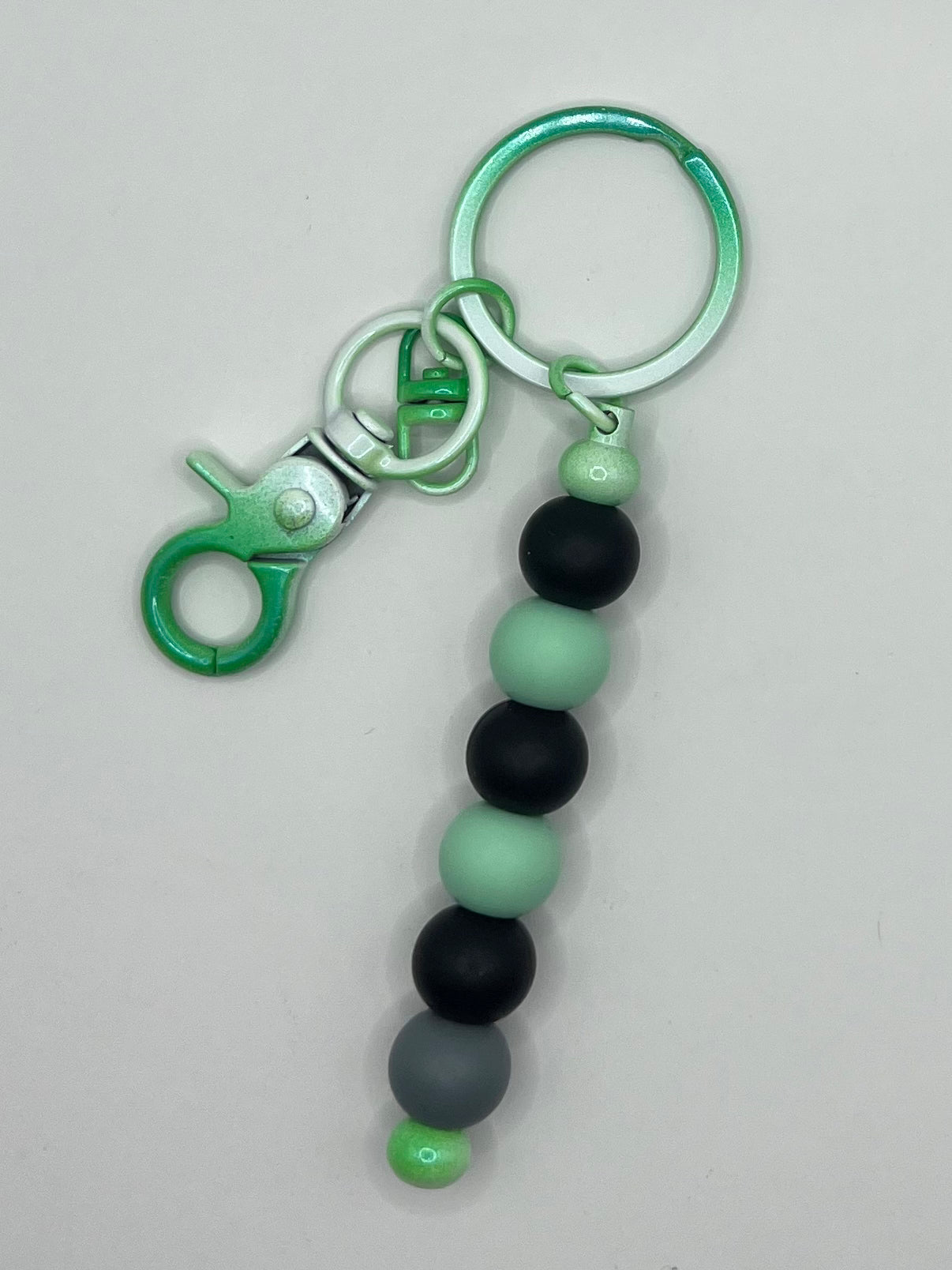 Green, Black and Grey Beaded Green Keyring