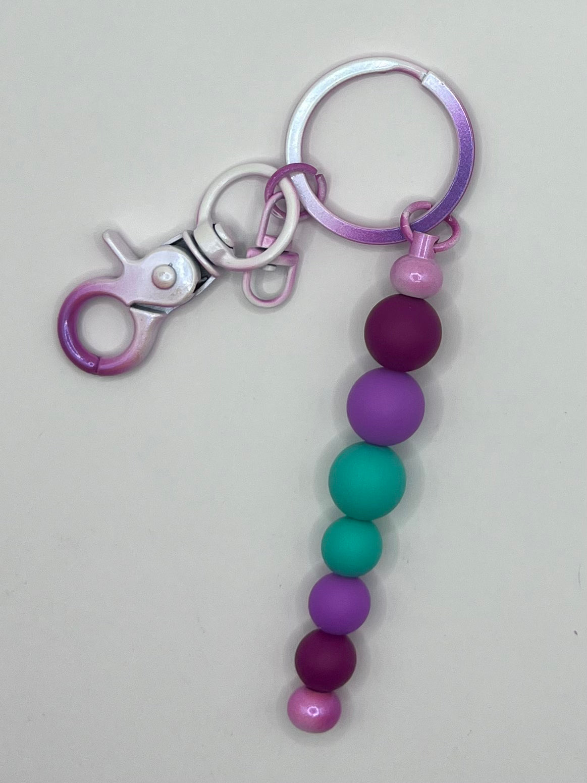 Purple and Green Beaded Purple Keyring