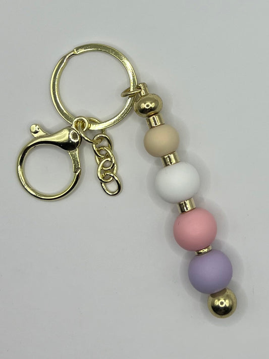 Purple, Pink, White and Brown Gold Beaded Keyring