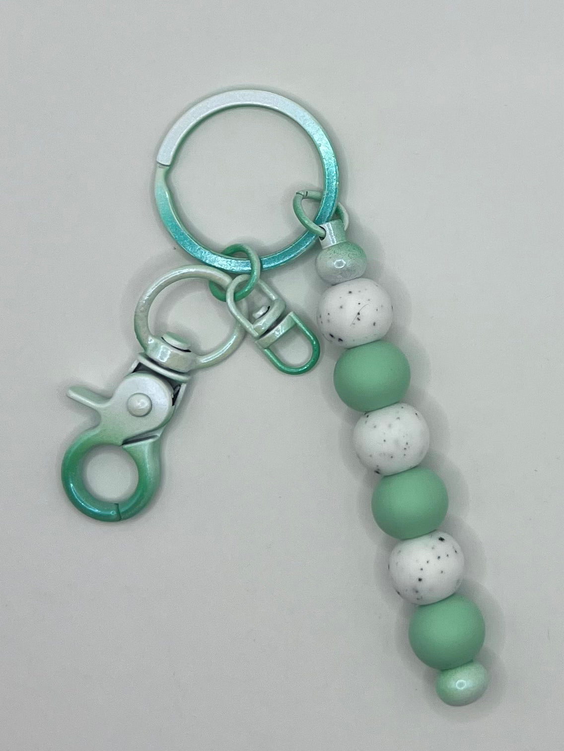 White Marble and Green Beaded Green Keyring