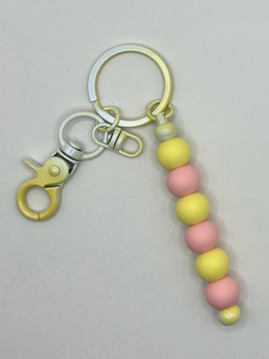 Yellow and Pink Beaded Yellow Keyring