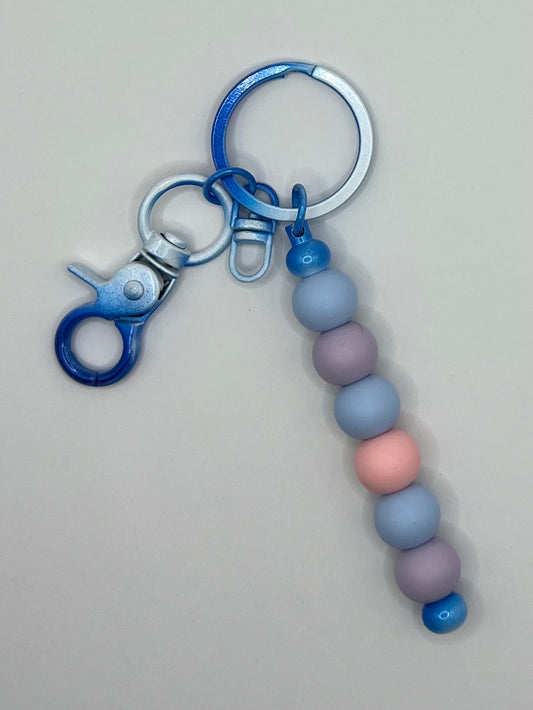 Blue, Purple and Pink Beaded Blue Keyring