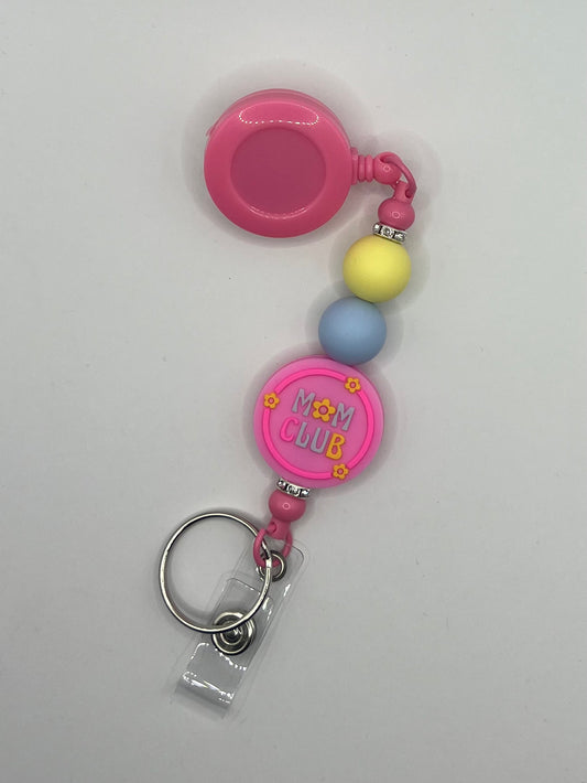 Mum Club Beaded Badge Retractable Cord for ID or Keys