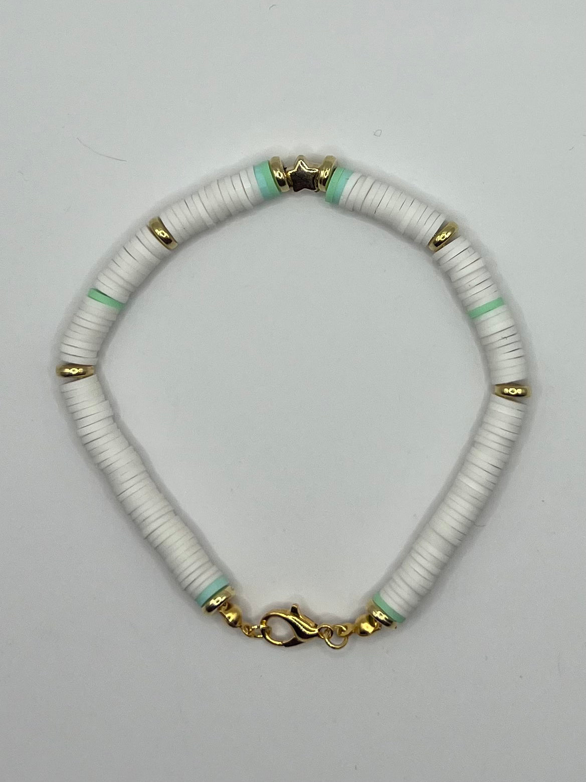 White and Turquoise Clay Beaded Bracelet