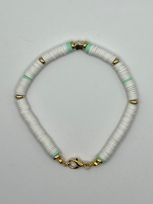 White and Turquoise Clay Beaded Bracelet