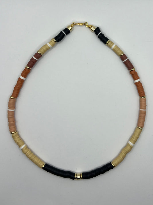 Brown, Black and Gold Clay Beaded Necklace